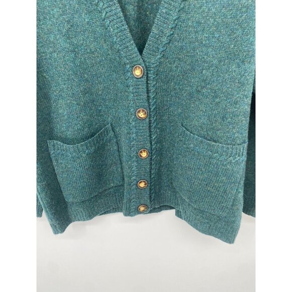 VINTAGE LIZSPORT V-NECK BUTTON FRONT WOOL SWEATER GREEN GRAMPA MEDIUM - Picture 3 of 5